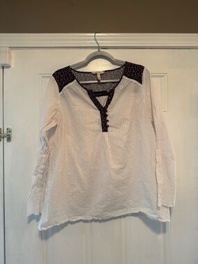 Matilda Jane White Eyelet Top with Navy and Pink Trim